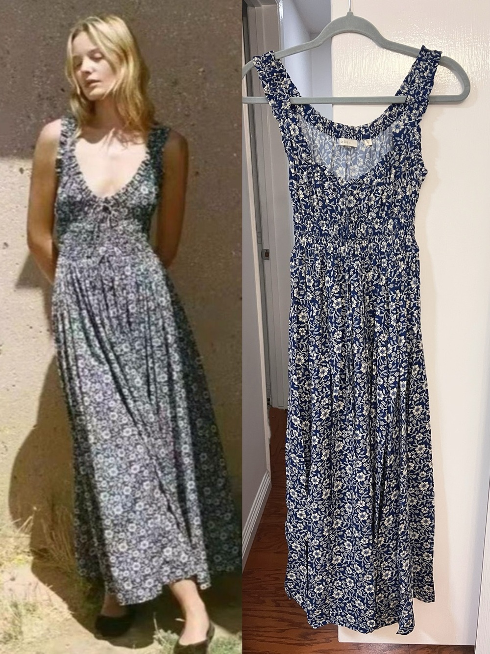 Doen EMMARETTA Dress Blue and White Floral, S